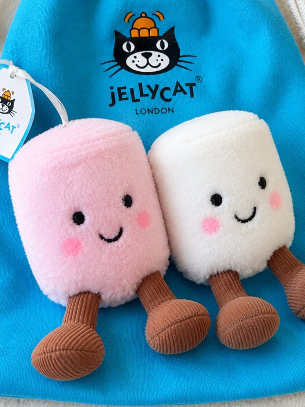 Jellycat Amuseables Pair of Marshmallows Plush Bag Charm Pink and Cream.